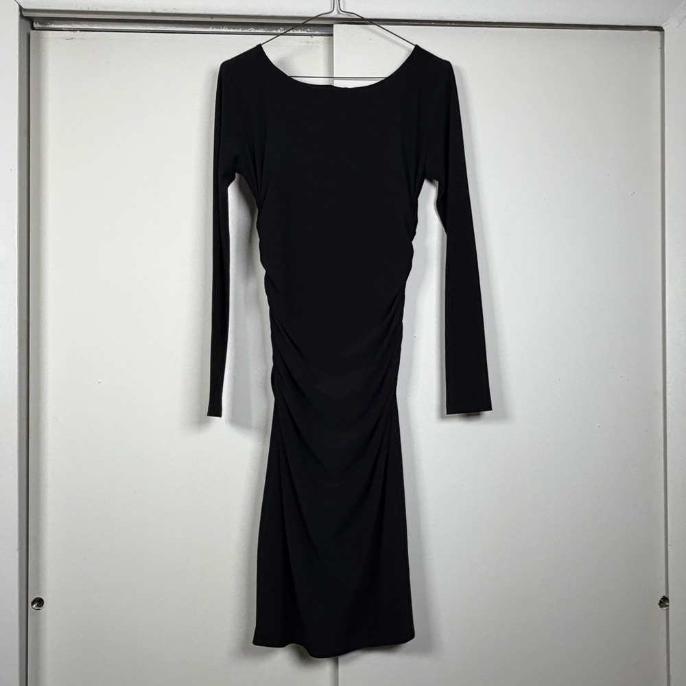 Norma Kamali Black Ruched Long Sleeve Bodycon Mini Dress Small